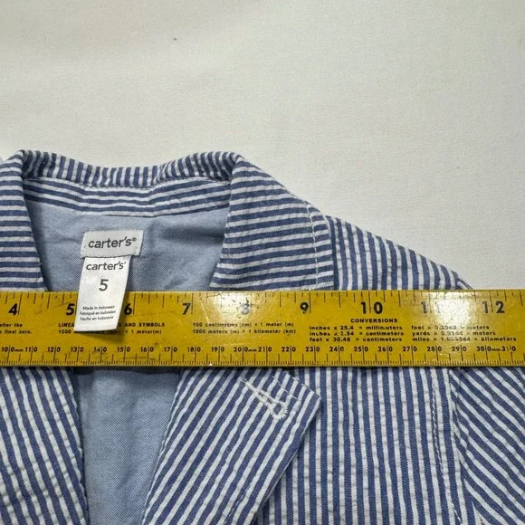 Carter's Seersucker Blazer Button Up Bow Tie Set Blue Stripe Size 5 - Picture 7 of 8